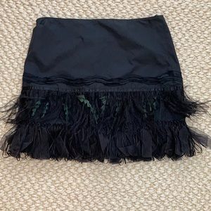 Feather trim mini skirt